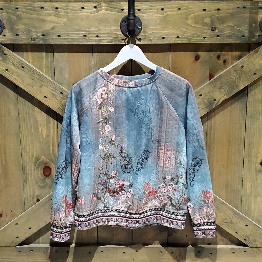 WHIMSICAL LONG SLEEVE FLORAL VINES TOP SIZE SMALL FAIRY FOREST GIRLIE VENETIAN